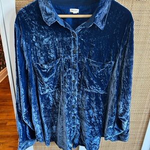Anthropologie PILCRO VELVET Button-Up Shirt in Blue
